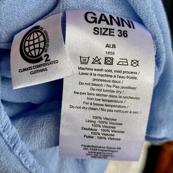 Ganni Blue Floral High Neck Mini Dress - Picture 12 of 15